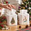 Thyle 2 Pcs Christmas Square Tissue Box Cover PU Leather Christmas Tree Reindeer Tissue Box Holder Closure Xmas Decorations Cube Napkin Holder for Kitchen Car Home Office Living Room Bedroom