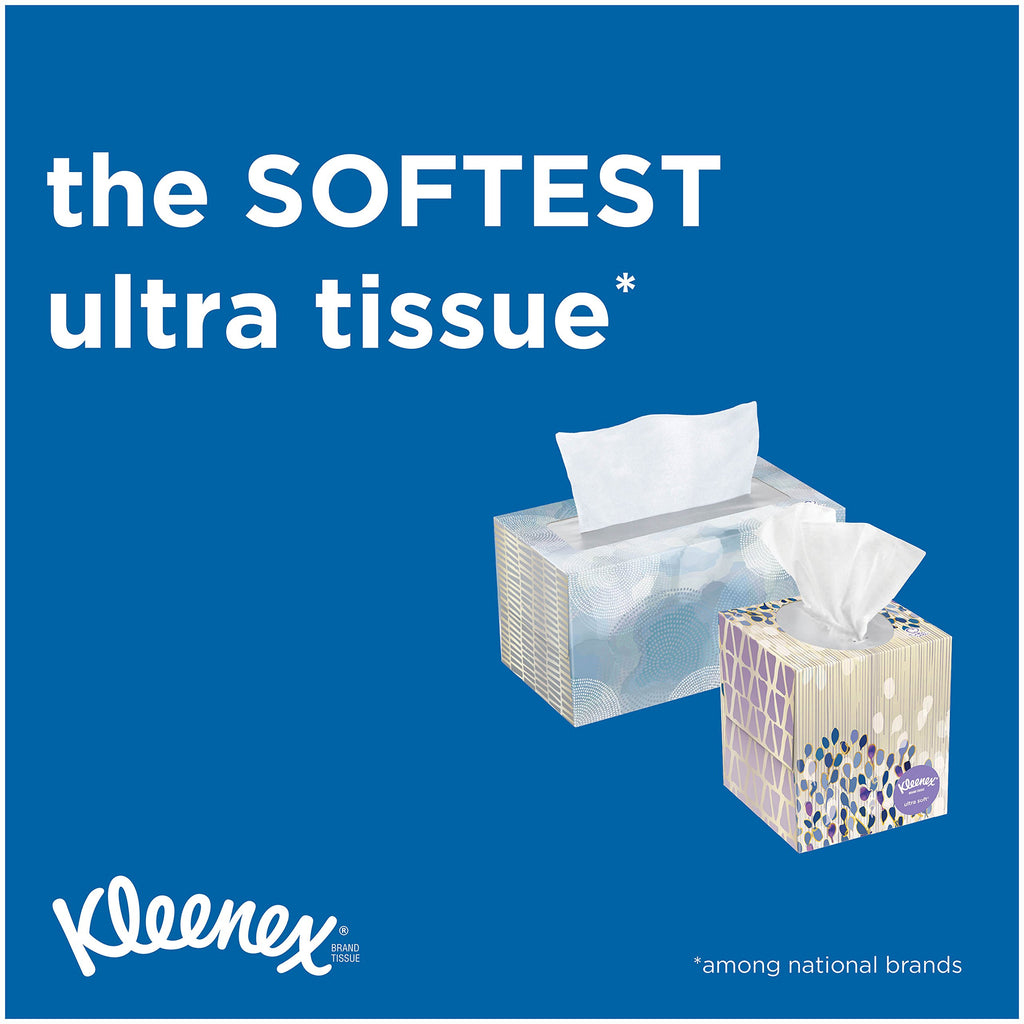 KLEENEX Ultra Soft Facial Tissue, 3-Ply, White, 8.2 inch x 8.4 inch, 75/Box, 4 Box/Pack - Packaging May Vary (Assorted color and style boxes),Pack of 4,