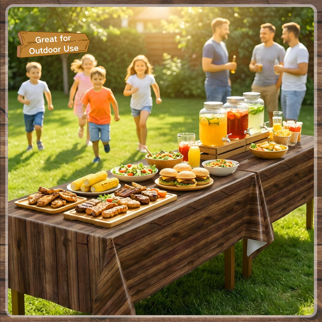 100FT x 54IN Wood Grain Plastic Tablecloth Roll with Slide Cutter Box