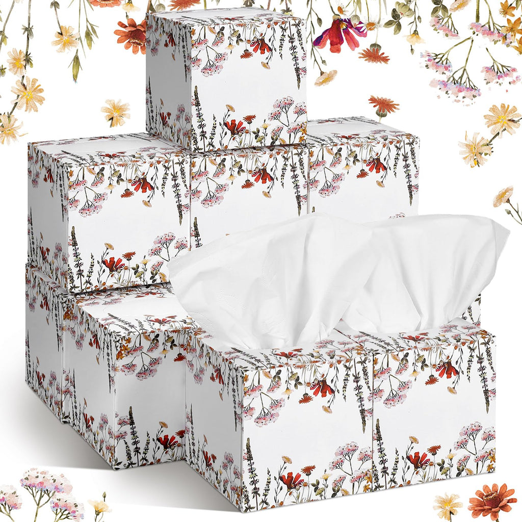 Fourluoo 12 Pack Fall Wildflower Facial Tissues Cube Boxes 600 Sheets 3 Ply