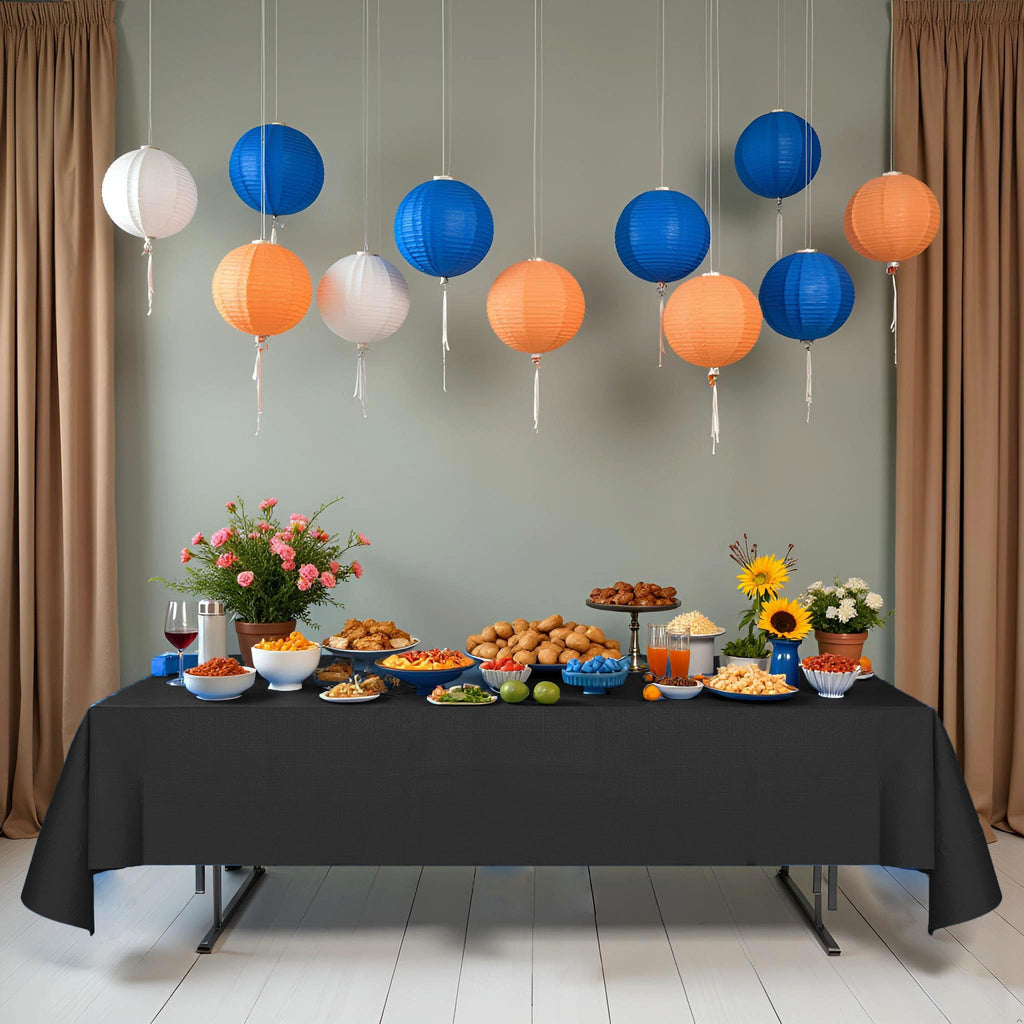 Dozobeede [6 Pack] Black Paper Tablecloth Disposable for Rectangle Tables, 54 X 108 Inch Party Table Cover with Plastic Backing, Waterproof 3 Ply Table Cloth for Halloween Labor Day Banquet