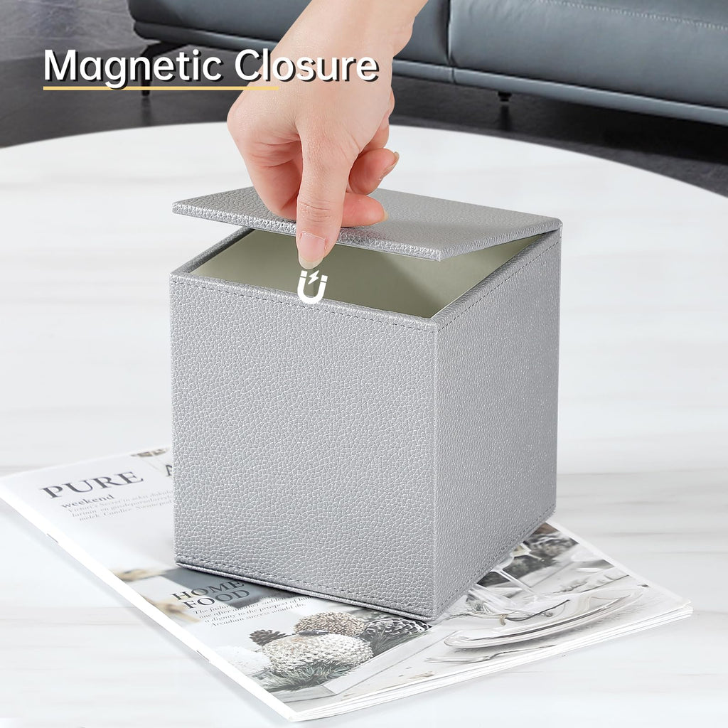 JLAMBOM PU Leather Tissue Box Cover Square Tissue Box Holder (Silver)