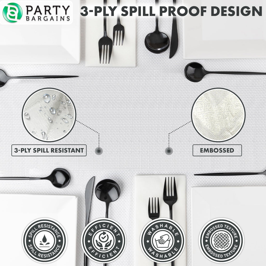 PARTY BARGAINS 1 Disposable Table Cover - 54" X 54" White Table Cover, 3 Ply Paper & Plastic Tablecloth