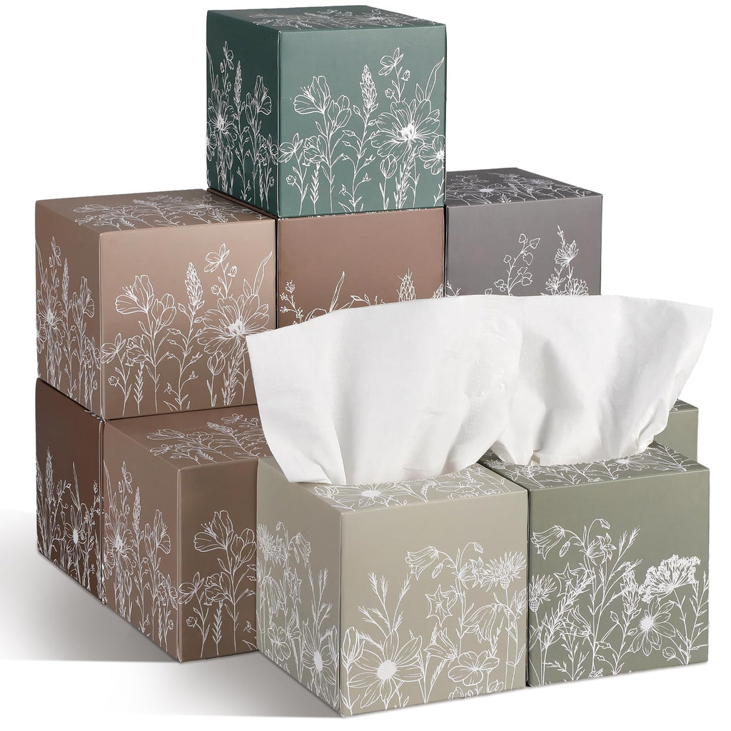 Fourluoo 12 Pack Christmas Flower Tissue Cube Boxes, 600 Sheets 3 Ply