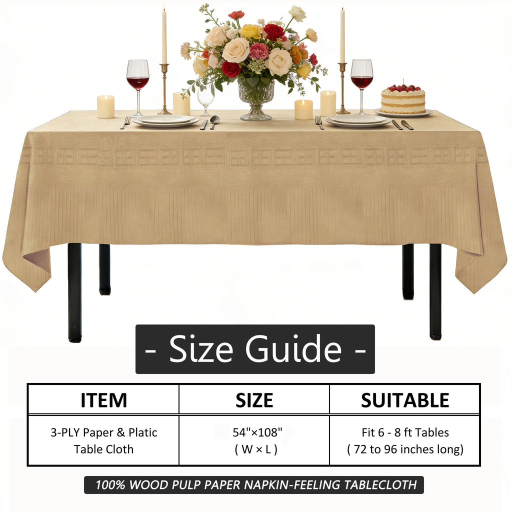 TheoZemica Kraft Paper Tablecloth for Rectangle Tables 4 Pcs, 54"×108", Waterproof Paper Tablecloths with Plastic Backing for 6-8ft Tables, 3-Ply Paper & Plastic Table Cloth Cover for Party Banquet