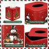 Thyle 2 Pcs Christmas Square Tissue Box Cover Red PU Leather Christmas Tree Snowman Tissue Box Holder Closure Xmas Decorations Cube Napkin Holder for Kitchen Car Home Office Living Room Bedroom