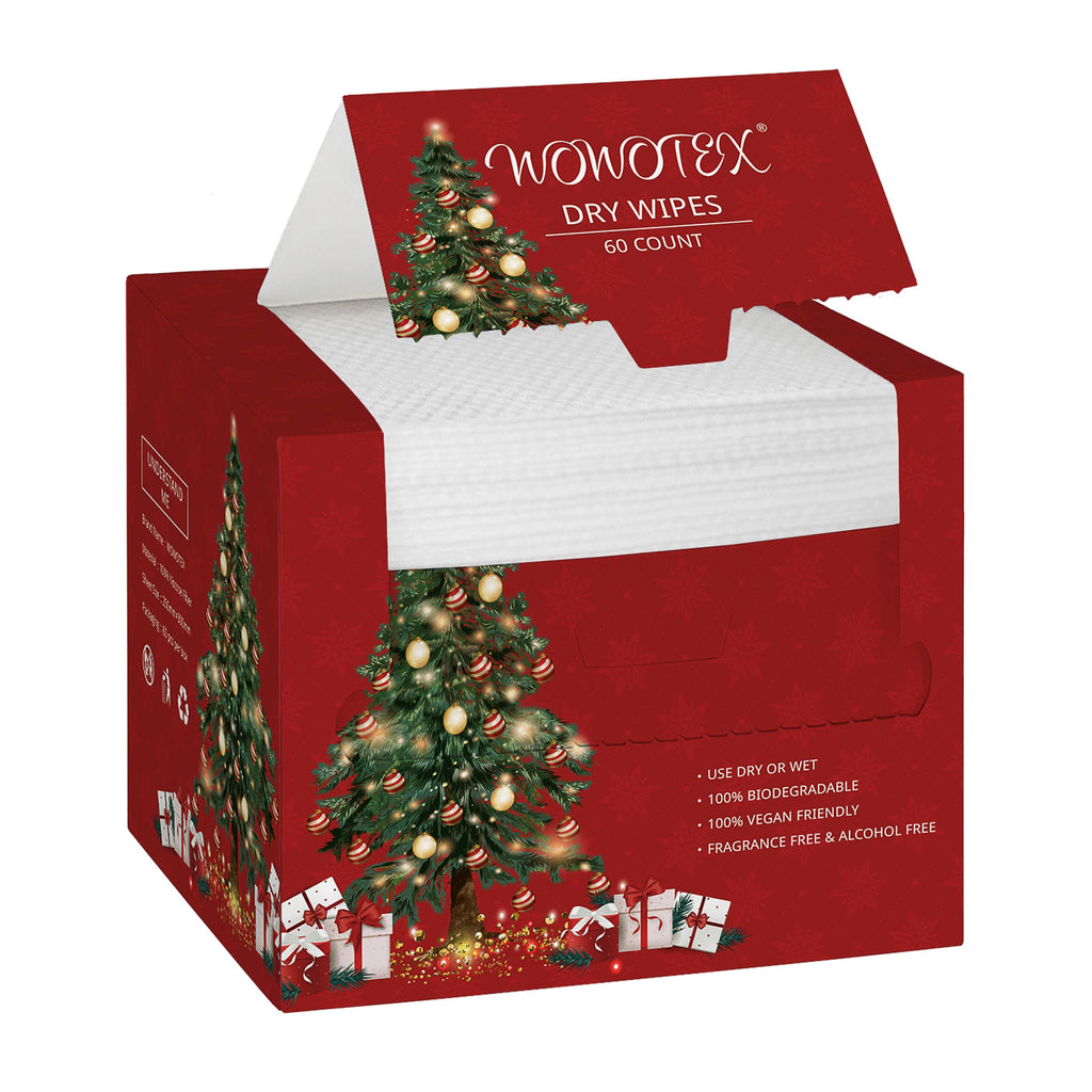 Christmas Style WOWOTEX Disposable Face Towels 60 Count Large Dry Wipes