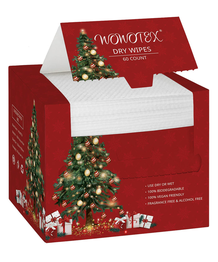 Christmas Style WOWOTEX Disposable Face Towels 60 Count Large Dry Wipes