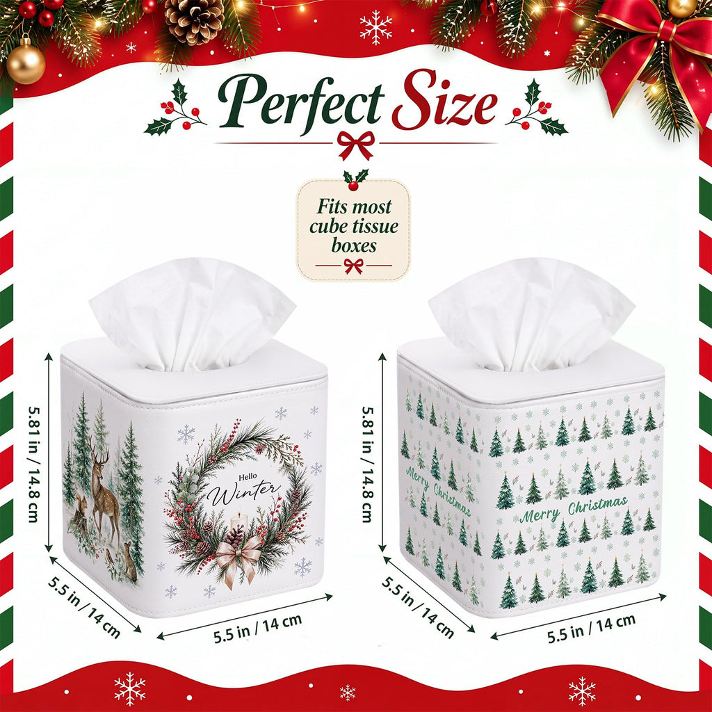 Thyle 2 Pcs Winter Christmas Square Facial Tissue Box Cover