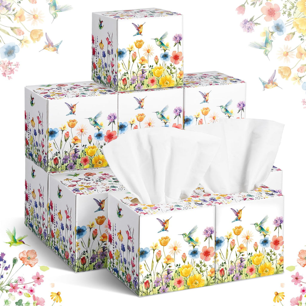 Fourluoo 12 Pack Fall Floral Facial Tissues Cube Boxes, 600 Sheets 3 Ply