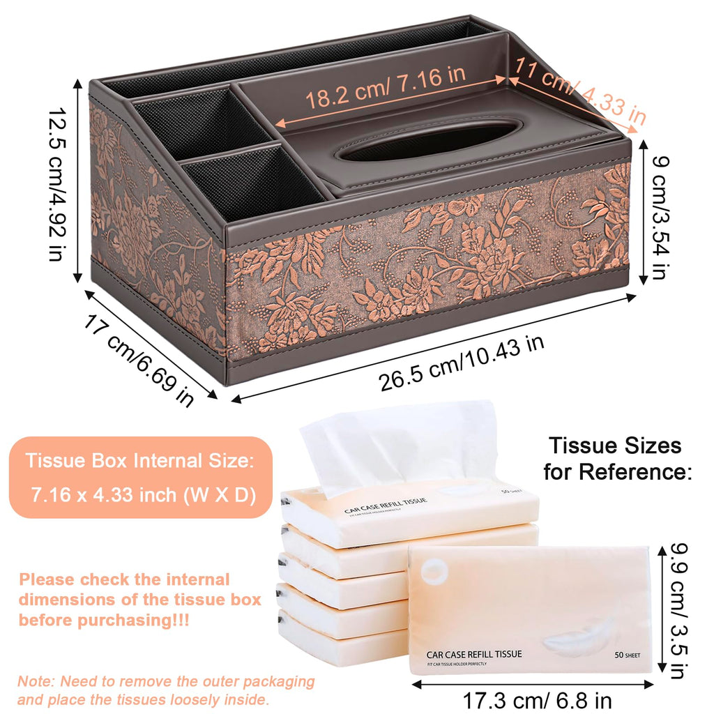 SAYEEC Leather Tissue Box Cover Rectangular Tissue Box Holder Retro Napkin Dispenser Facial Tissues Organizer Multifunctional Storage Box Caddy for Bathroom Toilet Bedroom Living Room Office Table Car