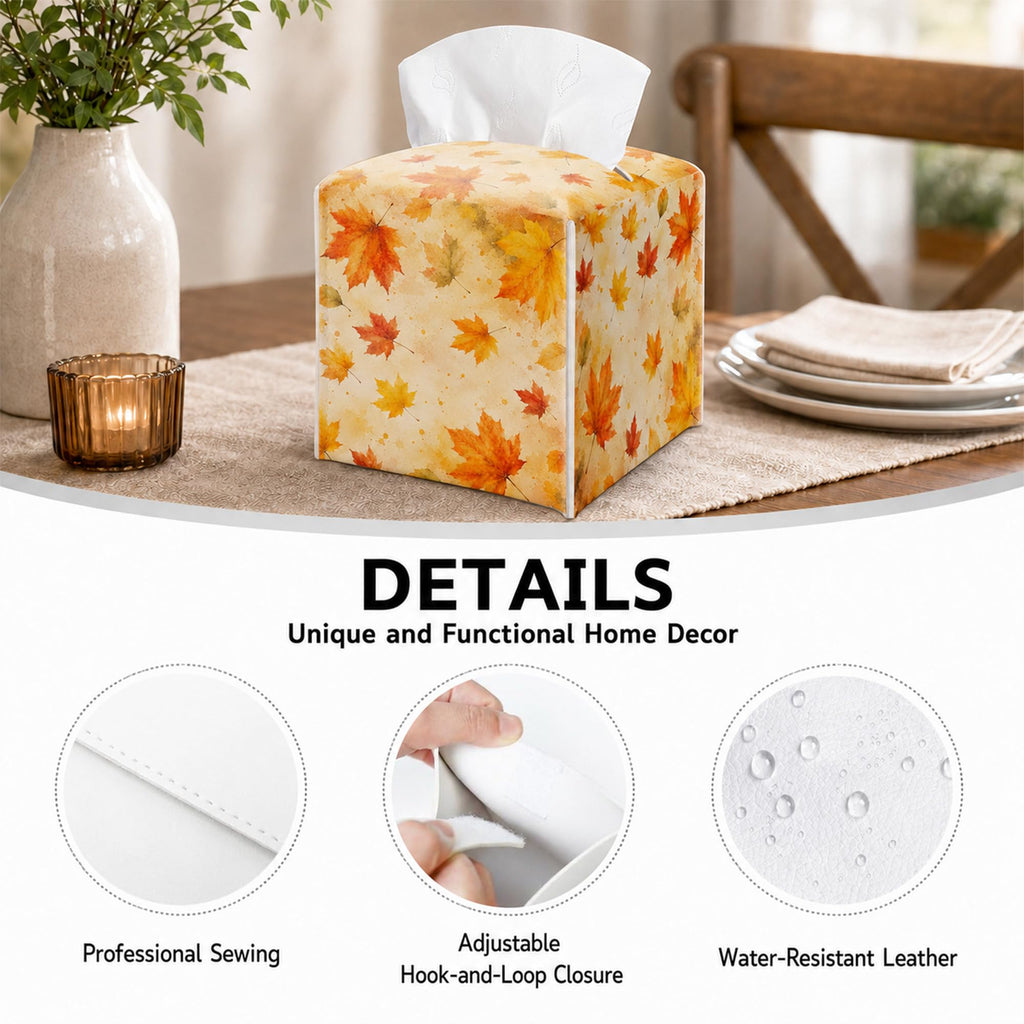 Minimalism Fall Autumn Tissue Box Square, Maple Leaves Tissue Box for Thanksgiving.