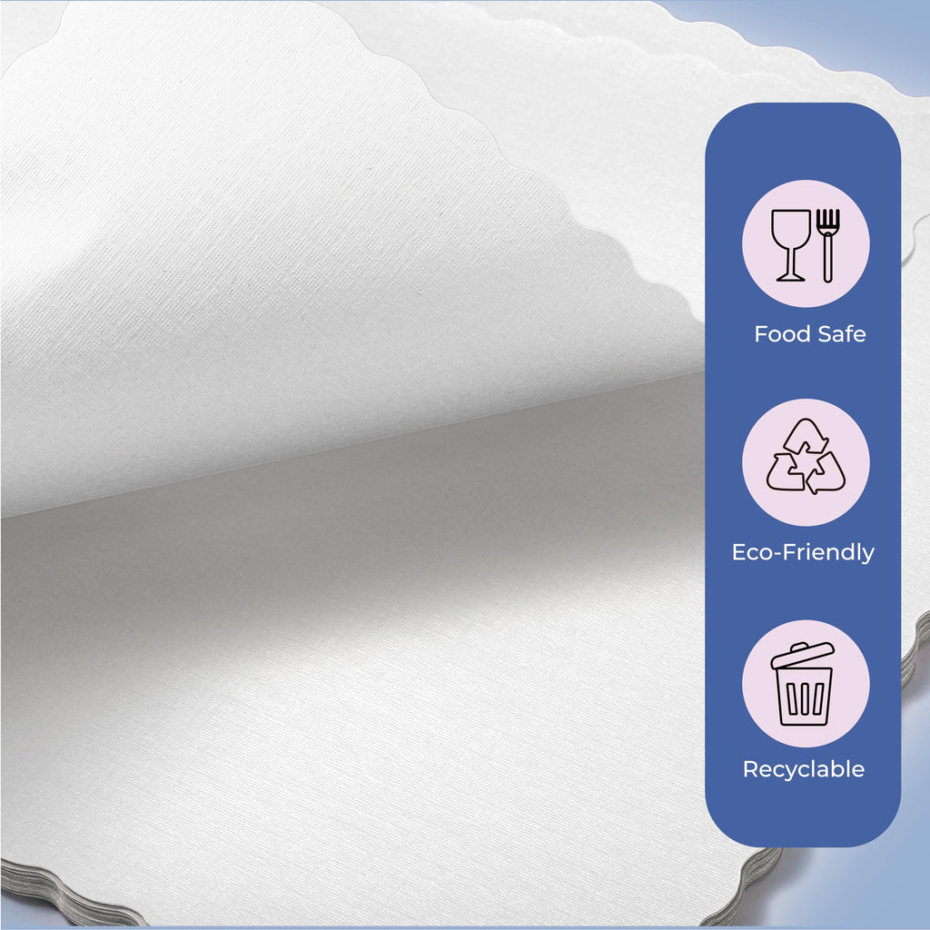 Fit Meal Prep 50 Pack Disposable Paper Placemats, 14 x 10 Inch White with Decorative Wavy Scalloped Edge for Restaurant Catering Dining Table, Baby Kids Birthday Parties