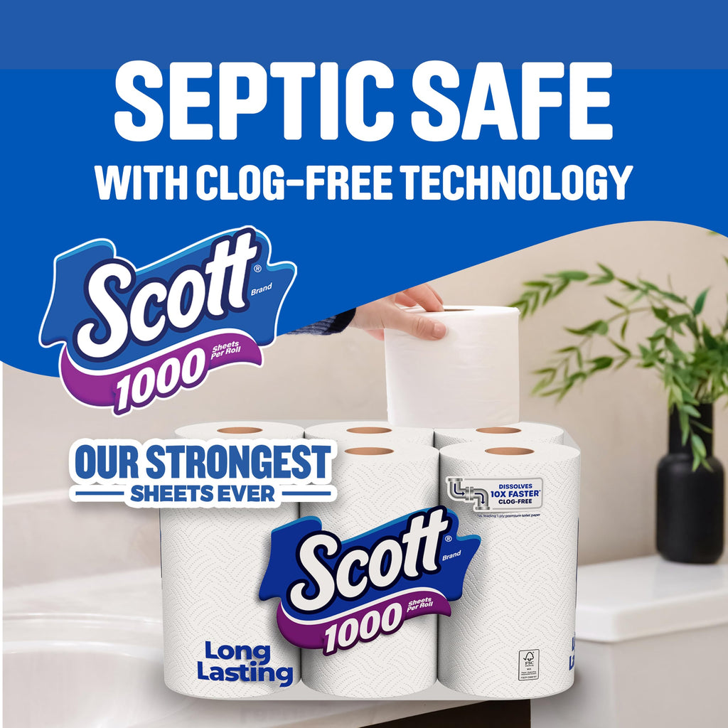 Scott 1000 Toilet Paper, 18 Rolls, 1000 Sheets per Roll