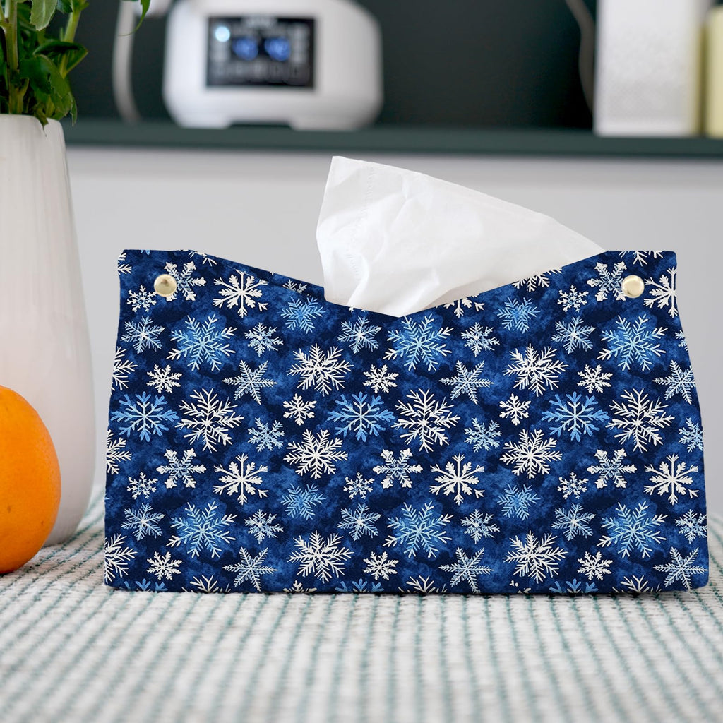 PaJiaNi Winter Snowflake Navy Tissue Box Cover Rectangle for Holiday Decor
