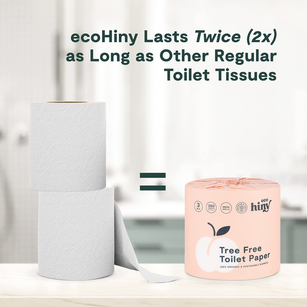 ecoHiny Premium Bamboo Toilet Paper 48 Mega Rolls 3ply 350 Sheets PFAS Free