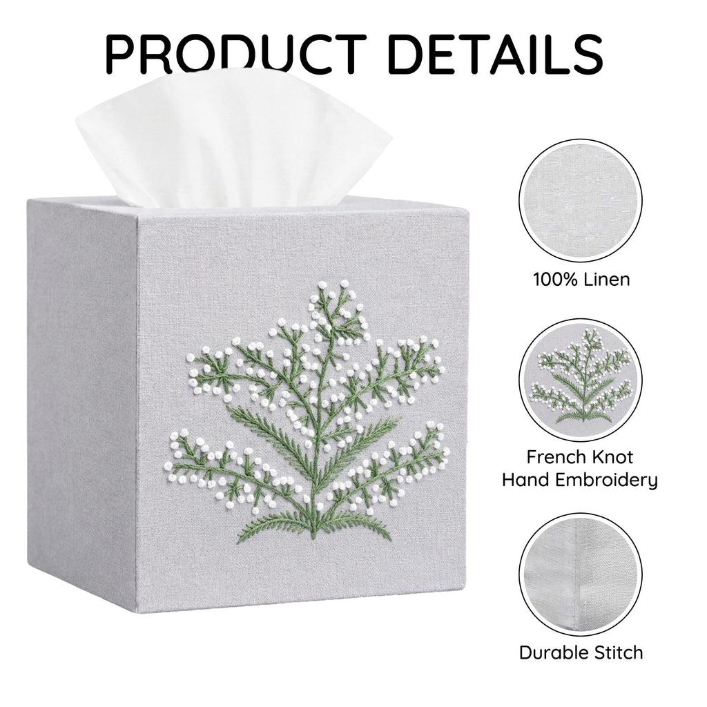 EmbroideryLinen.VN Square Tissue Box Cover Cute Set of 2, Grey & Pink