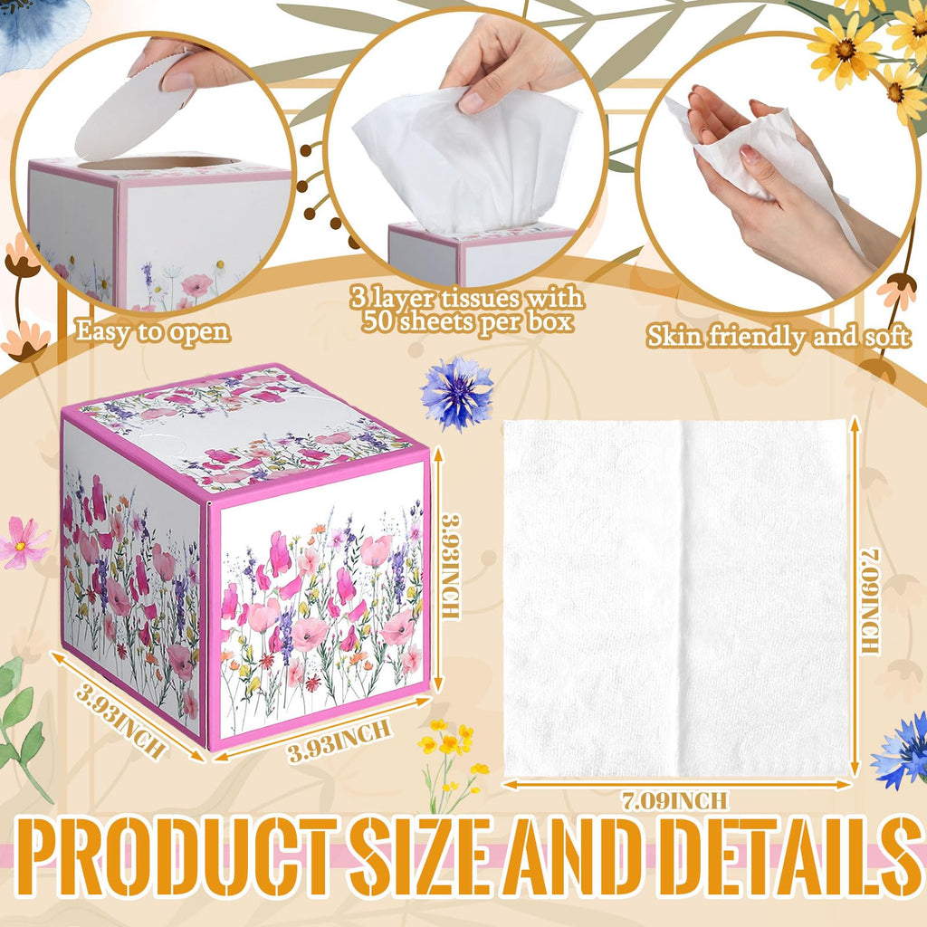 Fourluoo 12 Pcs Wildflower Floral Facial Tissues Cube Boxes 600 Sheet 3 Ply