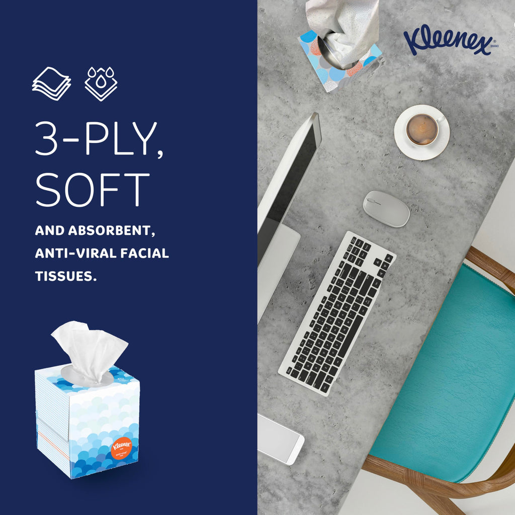 Kleenex Professional Anti-Viral Facial Tissue, 3-Ply, 3/Pack