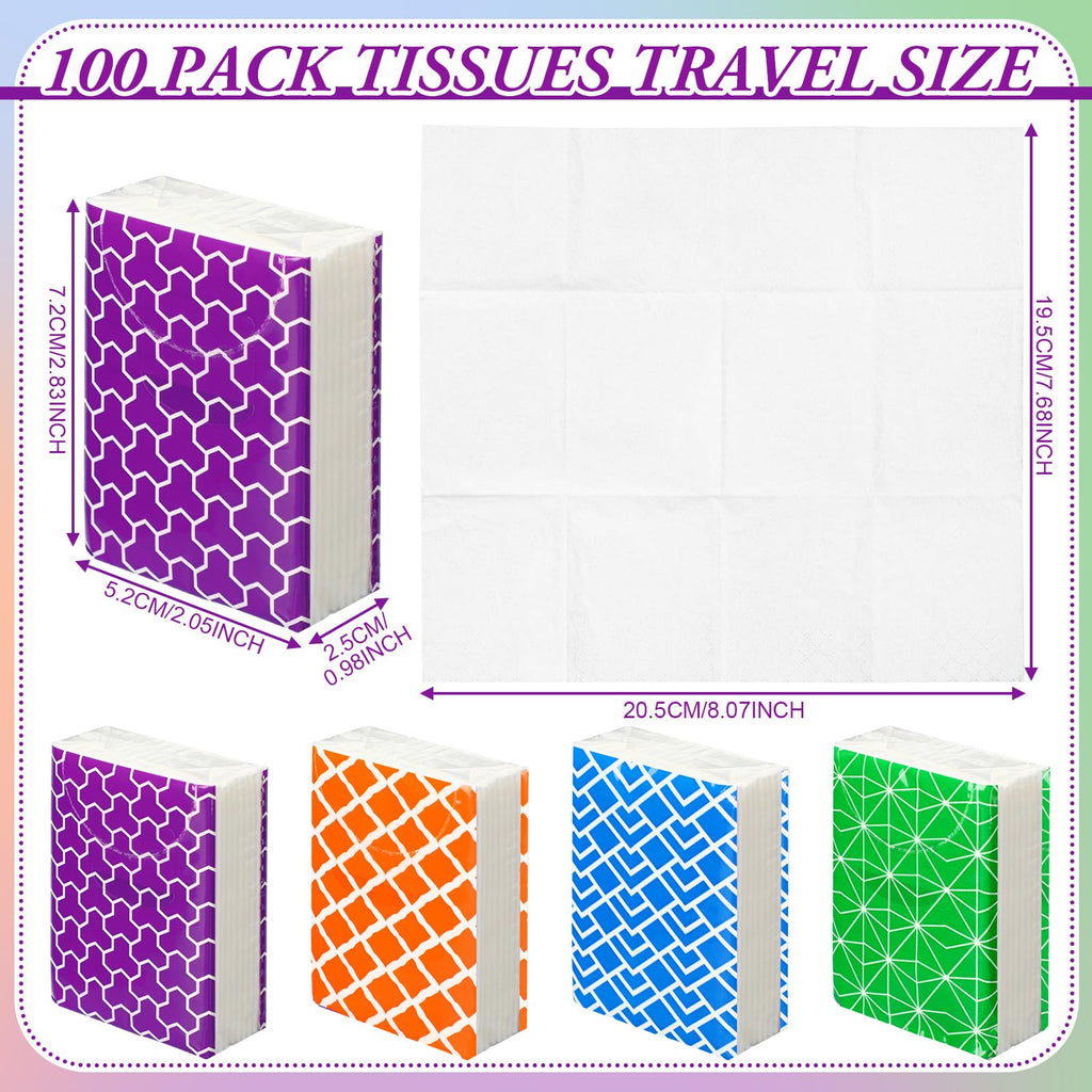 Therwen 100 Pack Pocket Tissues Travel Bulk 1000 Sheet, Multicolor