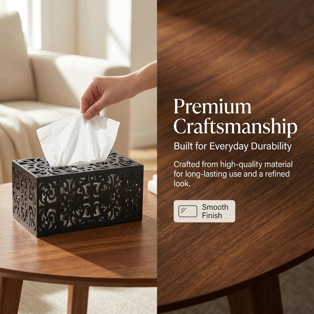 GRAUES Home Collection Rectangle Wooden Tissue Box Cover, Black Decorative Wood Tissue Box Holder, Modern Farmhouse Kleenex Box Cover for Bathroom, Kitchen, Bedroom, Living Room, Office - Solid Wood