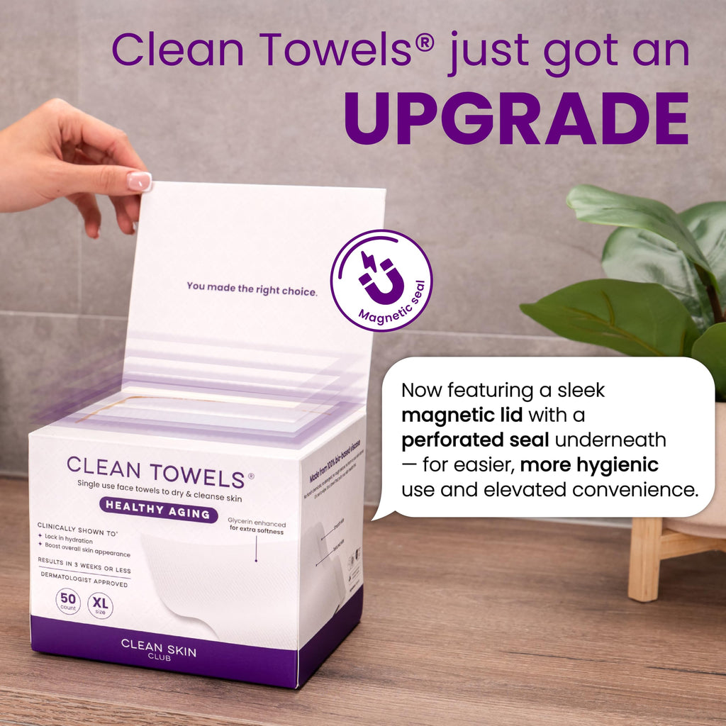Clean Skin Club Healthy Aging Clean Towels® XL, Smooths, Treated for Extra Softness, Disposable Face Towels, Anti Aging Makeup Remover Dry Wipe, 4 Packs, 200 Ct Total