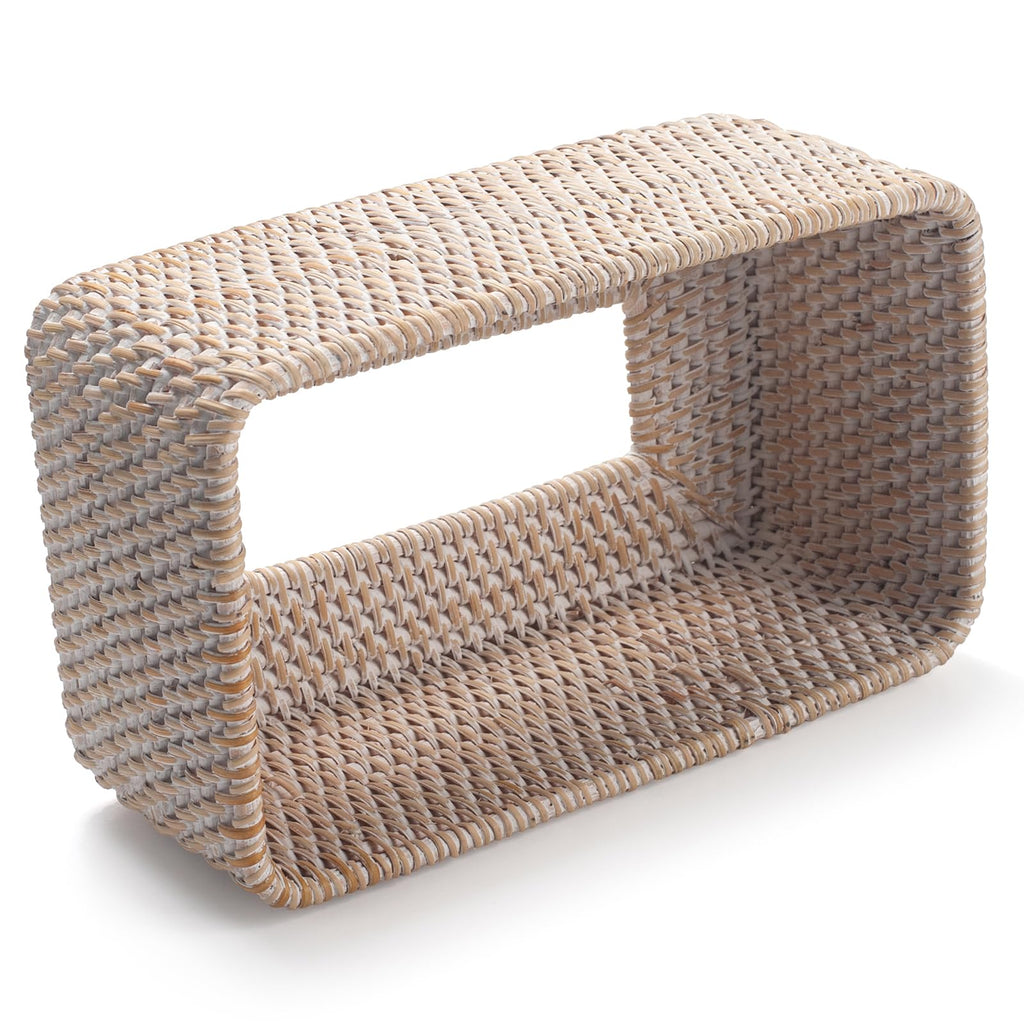 Rattan Tissue Box Cover Rectangular 10 x 6.1 x 4.1 Inch (White)