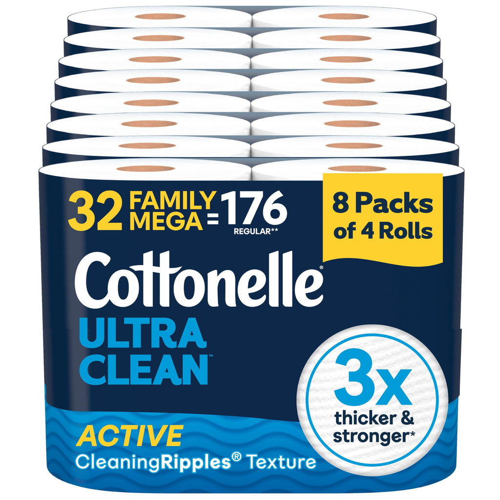 Cottonelle Ultra Clean Toilet Paper, 32 Family Mega Rolls=176 Regular Rolls