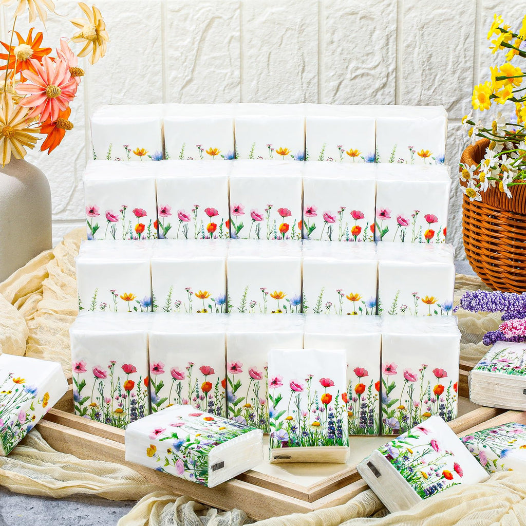 Therwen 100 Pack Pocket Tissues Travel Bulk 1000 Sheet, Wildflowers
