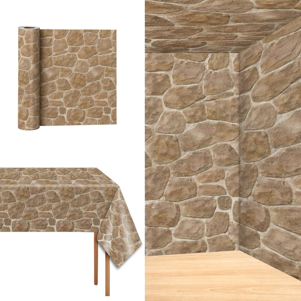 party greeting 100Ft x 51Inch Vintage Stone Brick Wall Tablecloth Roll