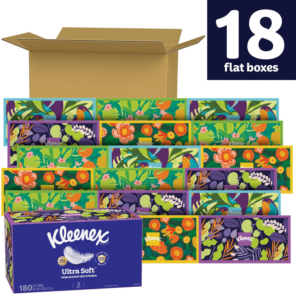 Kleenex Ultra Soft Facial Tissues, 18 Flat Boxes, 180 Tissues per Box