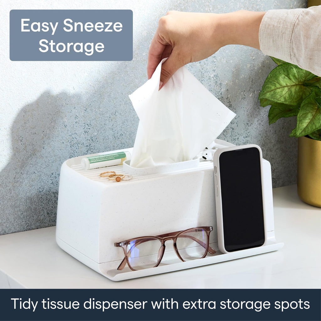YouCopia The Ledge Tissue Holder, Rectangular, Box Cover with Storage for Phones, Jewelry, Makeup and Accessories for Night Stand, Desk and Bathroom Organization