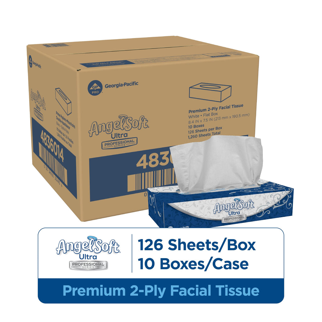 Georgia-Pacific Angel Soft Ultra Professional Series Premium 2-Ply Facial Tissue (4836014), 126 Sheets Per Box, 10 Tissue Flat Boxes Per Case
