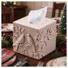 Beige Sand Stone Look Relief Birds Branch Square Tissue Box Cover for Decor