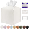 PARIERIS Tissue Box Cover Holder Square Tissue Cube Cover PU Leather Tissue Organizer with Bottom Belt for Bathroom, Tabletop, Car, Night Stands, Office, Home, Kitchen (1, White)