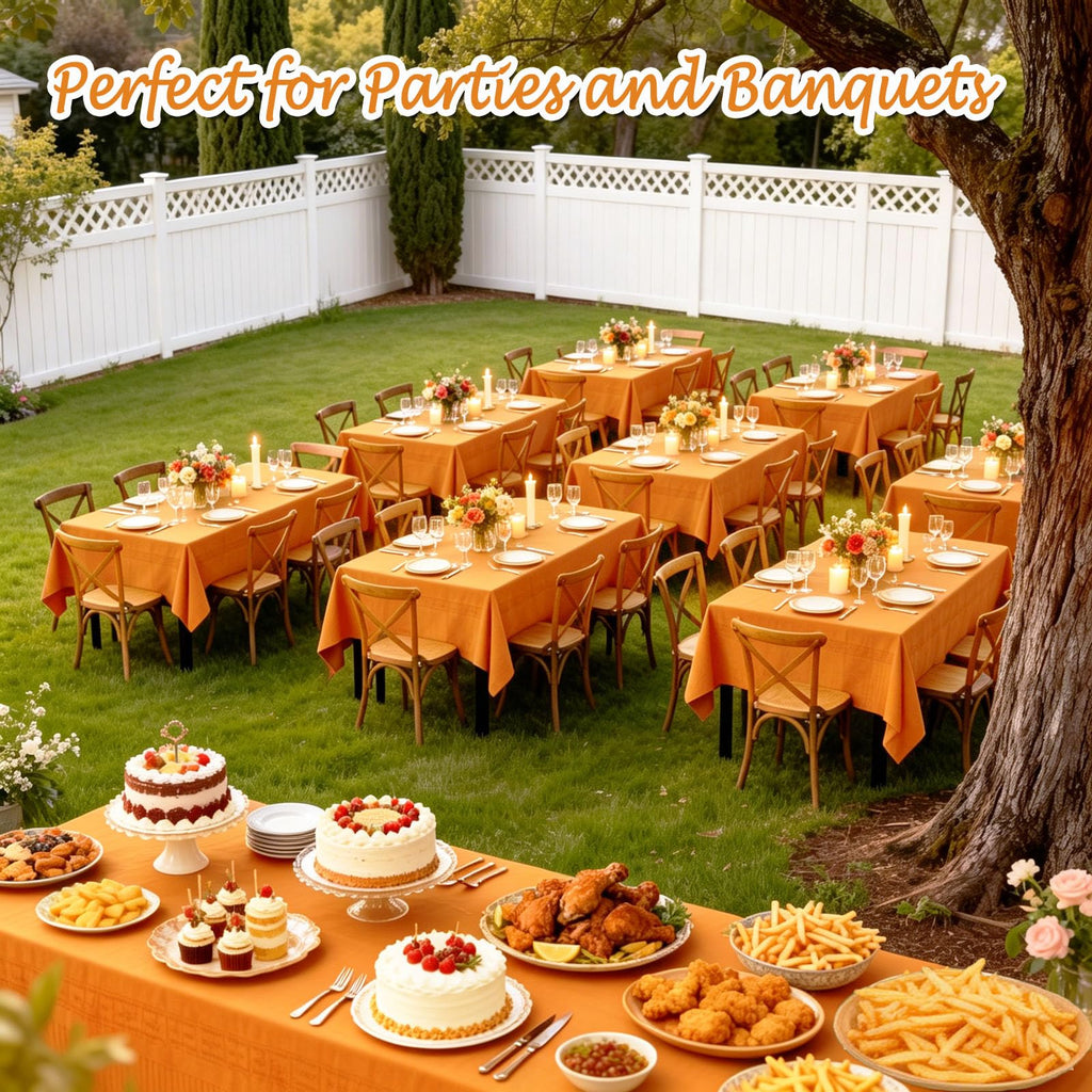 TheoZemica Orange Paper Tablecloths for Rectangle Tables 6 Pcs, 54"×108", Waterproof Paper Table Cloth with Plastic Backing, Disposable 3-Ply Paper & Plastic Table Cover for Party Fall Thanksgiving