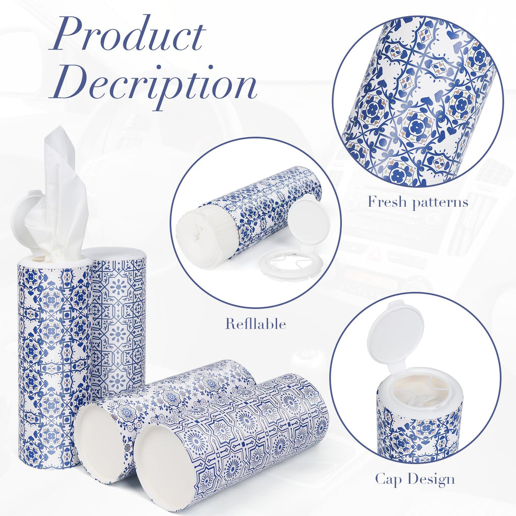 CLOVER Car Tissue Cylinder Box Set with Lids, 4 Tubes Lotion Tissues