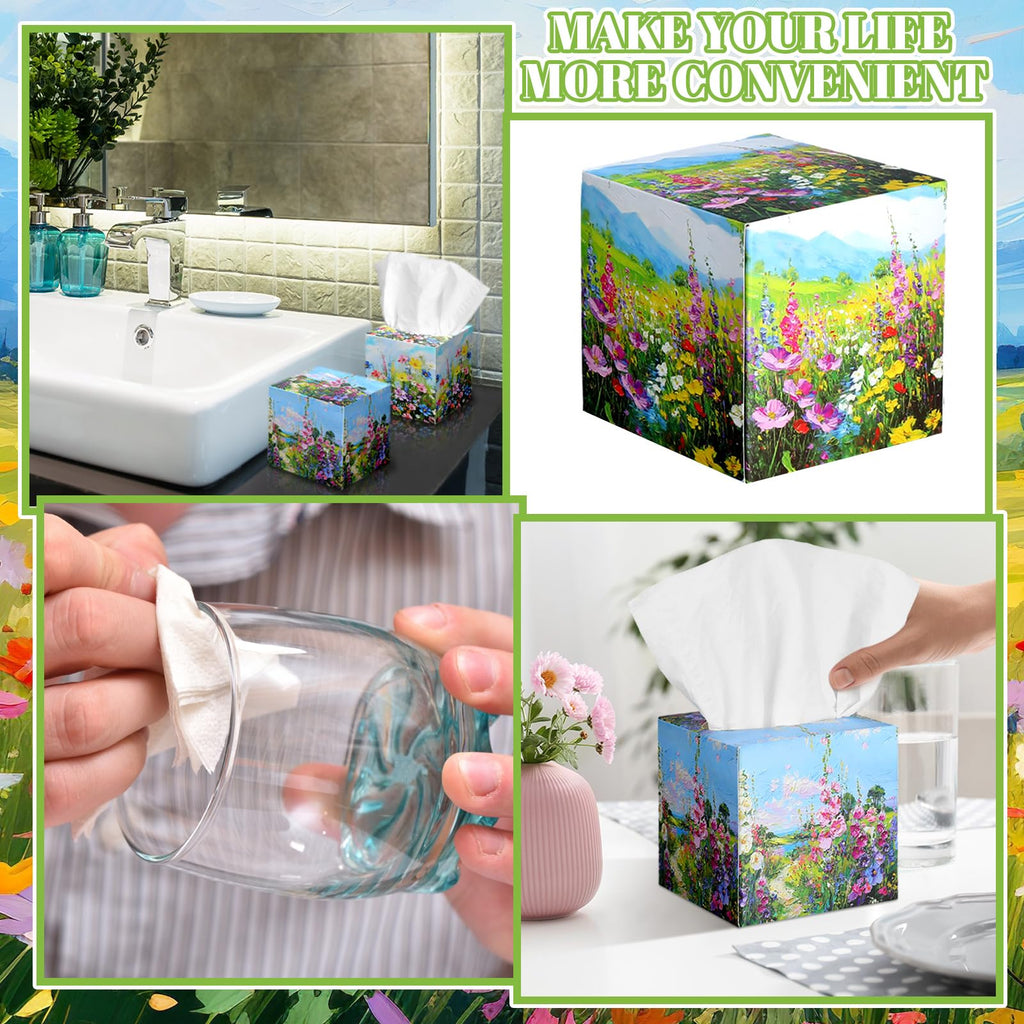 Fourluoo 12 Pack Floral Facial Tissues Cube Boxes, 600 Sheets 3 Ply