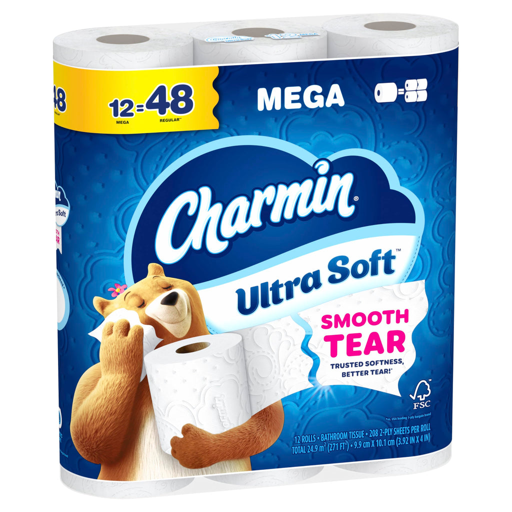 Charmin Toilet Paper Ultra Soft, 12 Mega Rolls = 48 Regular Rolls, 2-ply Bath Tissue