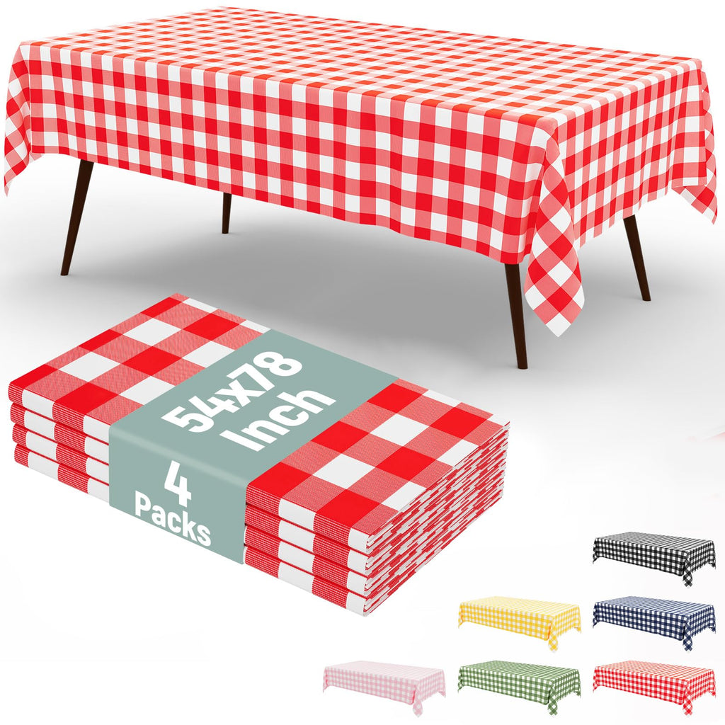 misaya 4 Packs 54 x 78 Inch Checkered Disposable Table Cloth