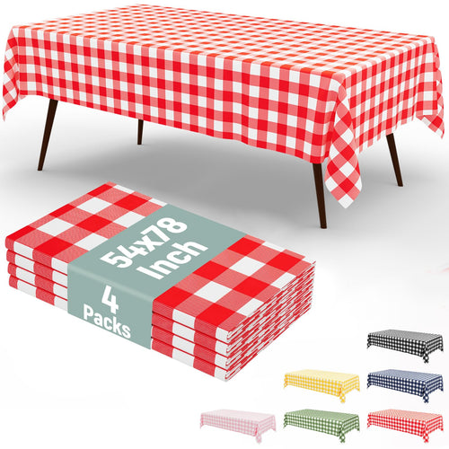 misaya 4 Packs 54 x 78 Inch Checkered Disposable Table Cloth