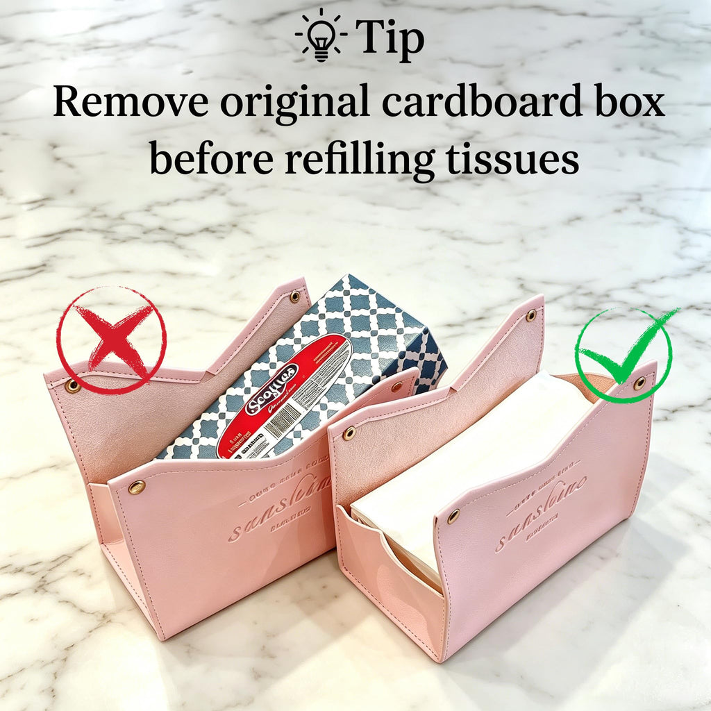 Tissue Box Cover Rectangle, Premium PU Leather Minimalist Tissue Holder with Snap Closure, Modern Decorative Tissue Dispenser for Bathroom Vanity, Bedroom Nightstand, Living Room & Office (Pink)