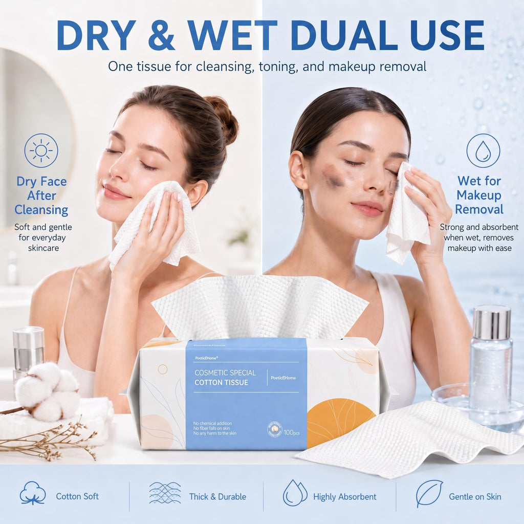 PoeticEHome Disposable Face Towels, Soft Dry Wipes, 3 Pack, 300 Count