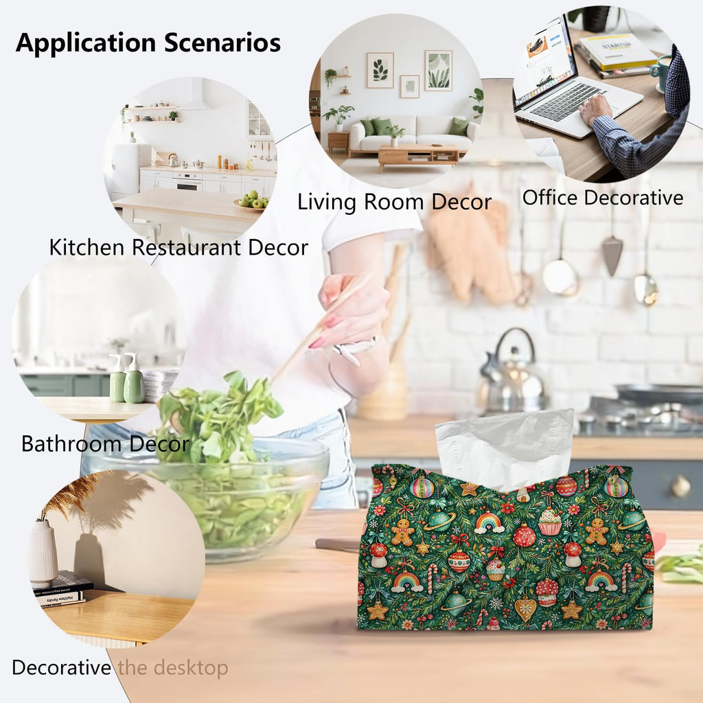 PaJiaNi Green Christmas Tissue Box Cover Rectangle for Winter Holiday Decor