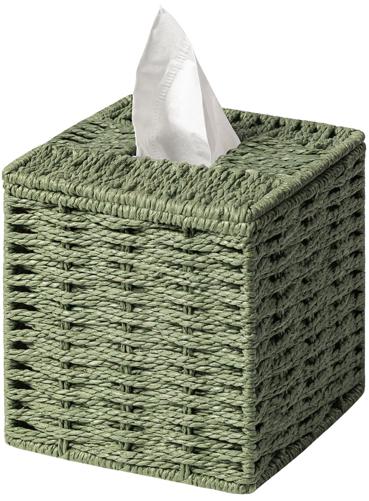 Sage Green Tissue Box Cover, Hand Woven Square Tissue Box Holder