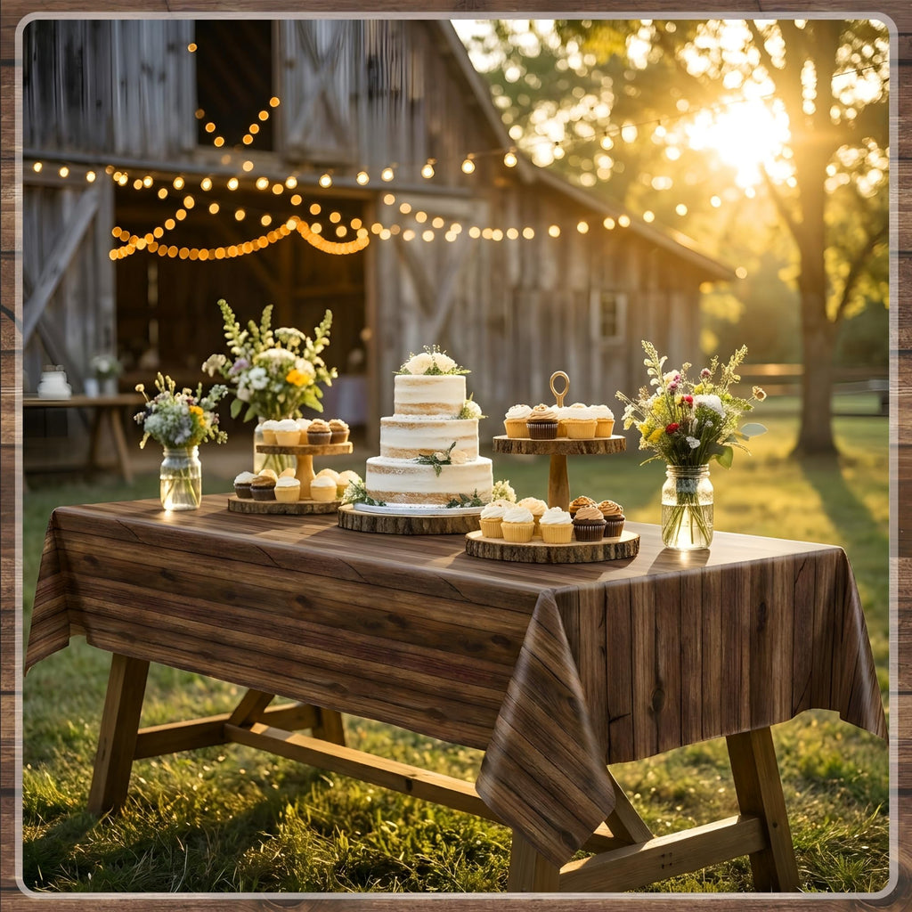 100FT x 54IN Wood Grain Plastic Tablecloth Roll with Slide Cutter Box
