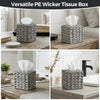 PE Wicker Tissue Box Cover Square, Handwoven Facial Tissue Box Holder Gray