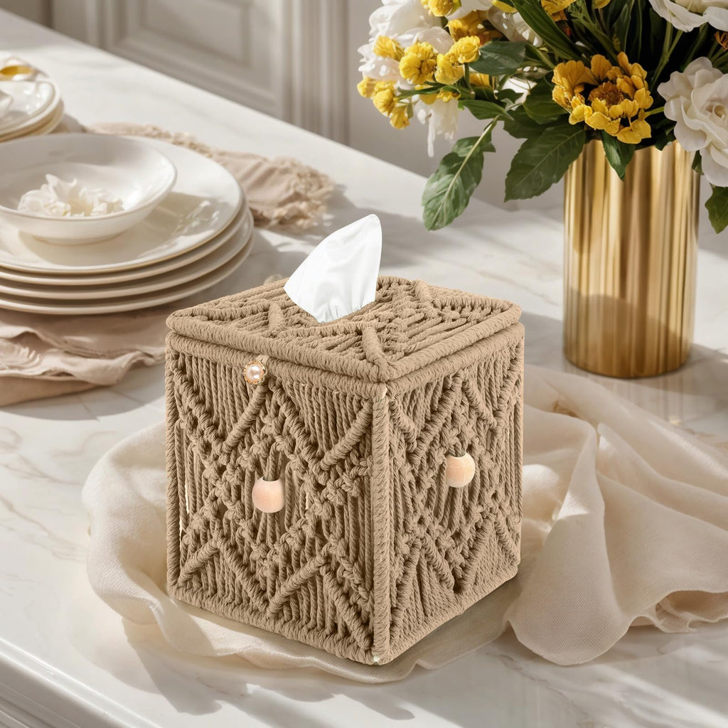 KaloKalo Tissue Box Cover Decorative Square Paper Holder for Bathroom