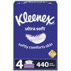 Kleenex Ultra Soft Facial Tissues, 4 Flat Boxes, 110 Tissues per Box (440 Total Tissues)