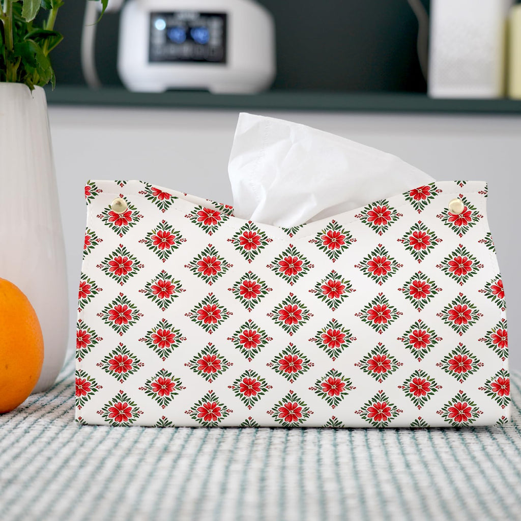 PaJiaNi Red Floral Tissue Box Cover Rectangle for Winter Christmas Decor